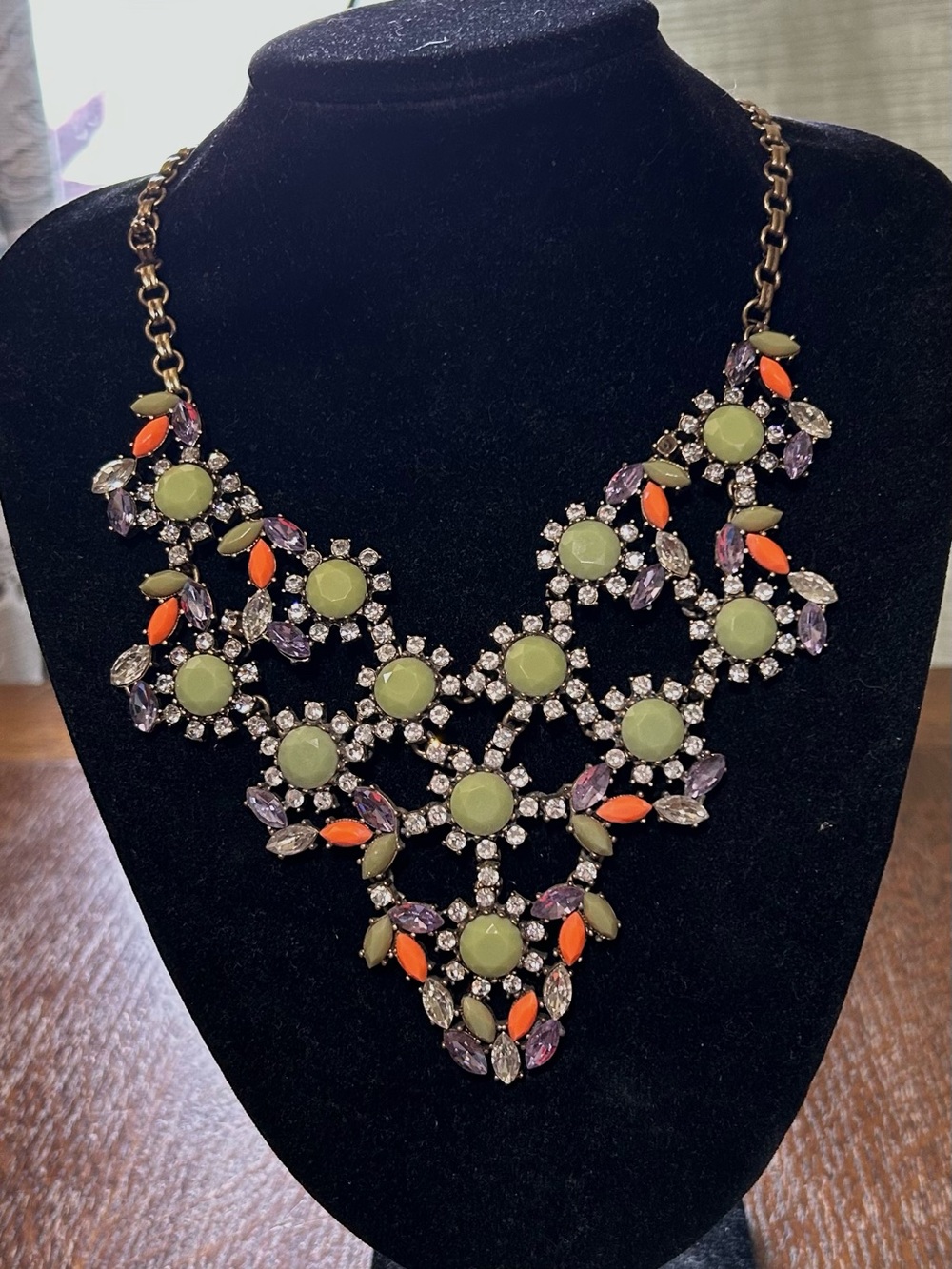 J. Crew Y2K Super Special Statement Necklace  Green, Coral